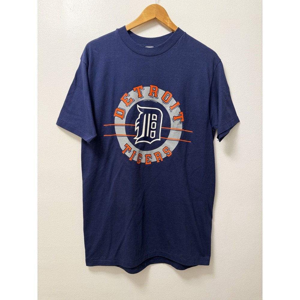 VTG 1990 Detroit Tigers Blue T Shirt Men's Large Single Stitch MLB Made in USA
